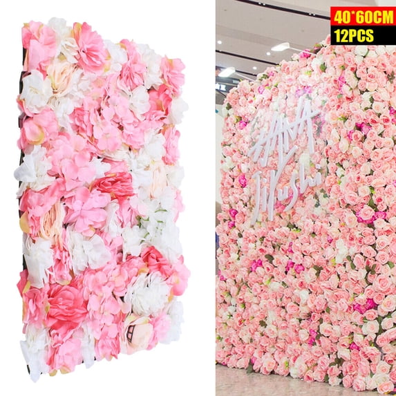 12x Rose Artificial Flower Wall Panel Background Bouquet Floral Panel For Wedding Party Decor