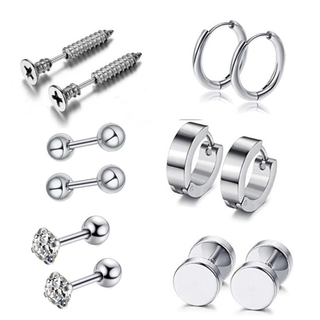 12x/Set Fashion Women Stainless Steel Stud Earrings Men Screw Barbell