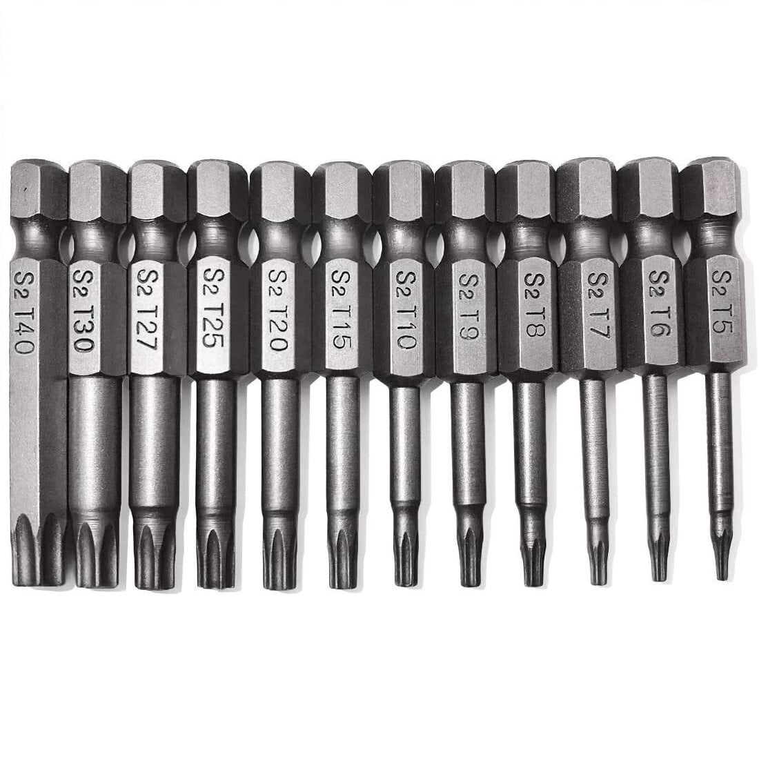 SATC 12-Piece Driver Bit Set Tamper Proof Security Star Impact S2 Steel Hex Shank
