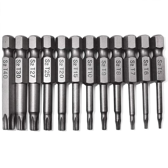 SATC 12-Piece Driver Bit Set Tamper Proof Security Star Impact S2 Steel Hex Shank