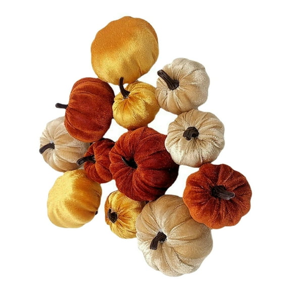 12x Velvet Pumpkins Artificial Pumpkins for Autumn Festival Decoration , Orange 12Pcs