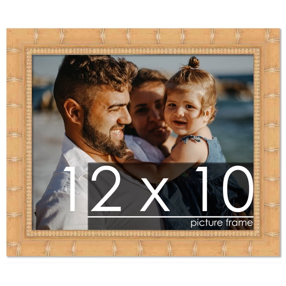 12x10 Natural Modern Bamboo Picture Frame - UV Acrylic, Foam Board Backing, Hanging Hardware