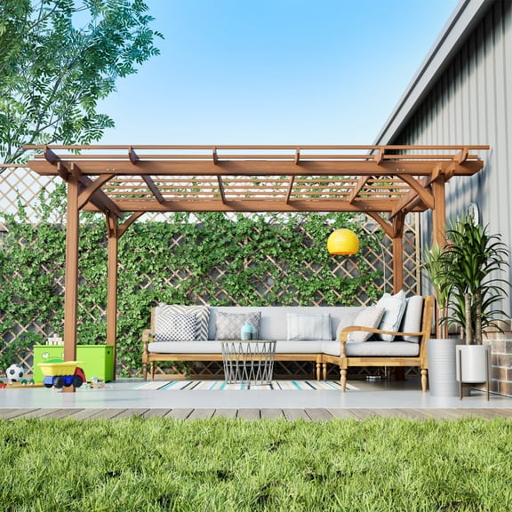 12x10 FT Outdoor Wooden Pergola - Grape Arbor & Climbing Plant Support for Garden, Patio, Backyard & Deck,Brown