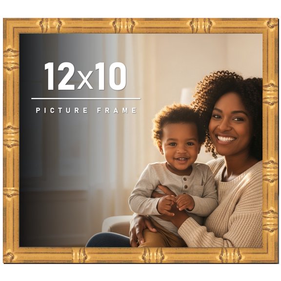 12x10 Frame Gold Bamboo Picture Frame - Complete Modern Photo Frame Includes UV Acrylic Shatter