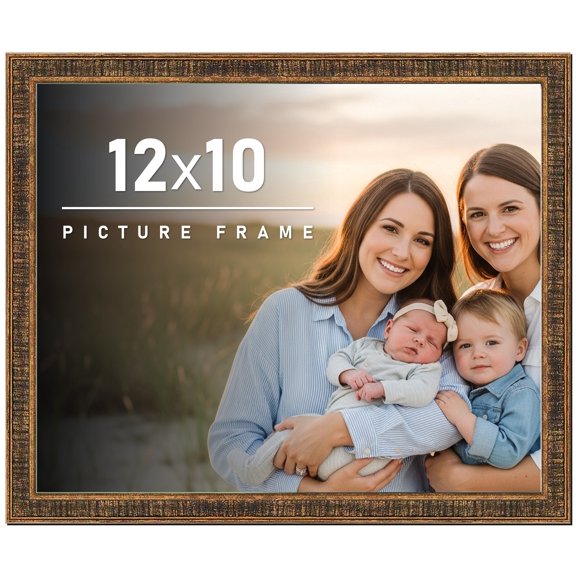 12x10 Frame Gold Solid Wood Picture Frame - Complete Modern Photo Frame Includes UV Acrylic