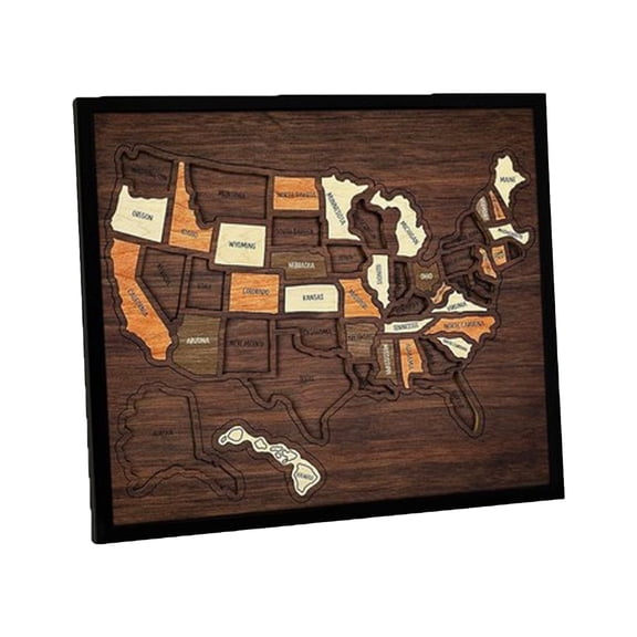 12x10 Inch Wooden USA Travel Map Puzzle Removable State Pieces Interactive Wall Decor for Couples Family Home Living Room Decoration