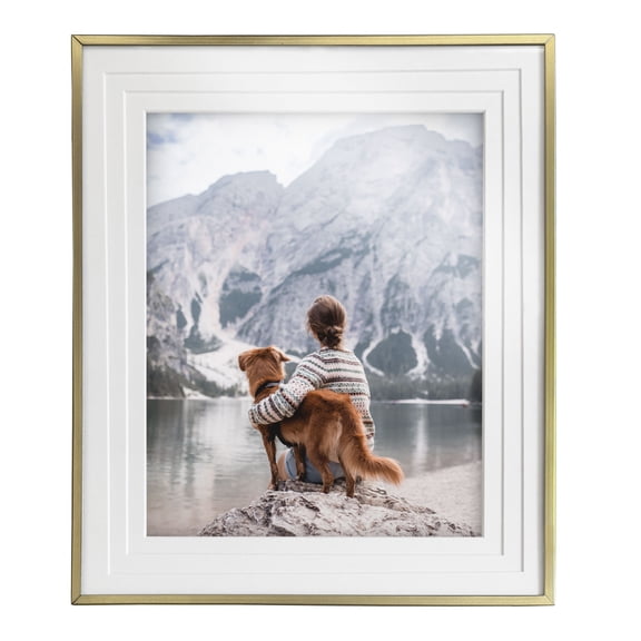Gold Metal Frame 12x10 with 8x10 Triple White Mat