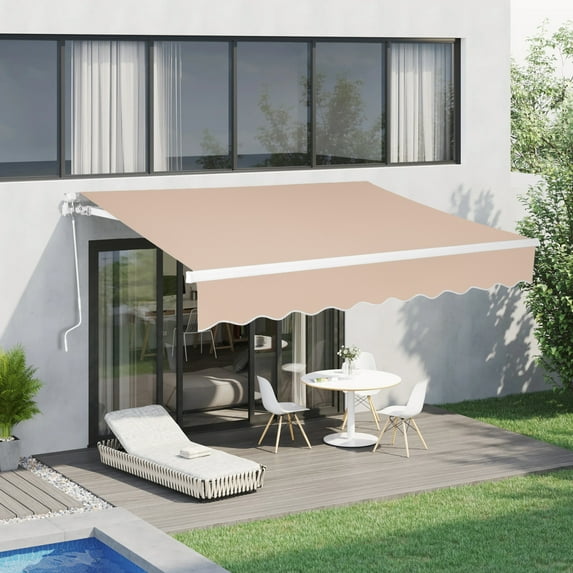 12x10FT Retractable Patio Awning with Manual Crank Handle, Outdoor Sunshade Shelter for Doors Windows, Water & UV Resistant Fabric Aluminum Alloy Bracket for Deck Balcony Yard, Sand