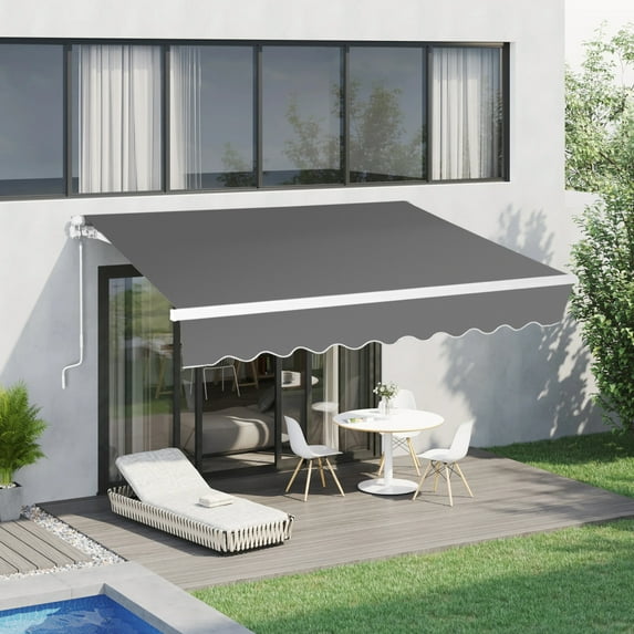 12x10FT Retractable Patio Awning with Manual Crank Handle, Outdoor Sunshade Shelter for Doors Windows, Water & UV Resistant Fabric Aluminum Alloy Bracket for Deck Balcony Yard, Gray