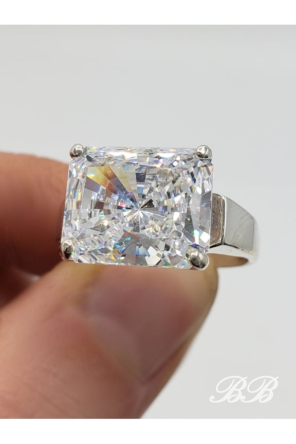 12x10MM Brilliant Radiant Cut Solitaire Side Set Ring, 5A Quality Cubic Zirconia, Made to Order, 925 Sterling Silver