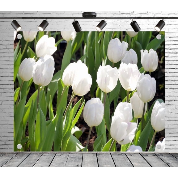 12x10ft Floral Backdrop Blooming White Tulip Photo Backdrop Garden Background Decoration Banner for Theme Party Wedding Birthday Baby Shower Photo Booth Studio Props