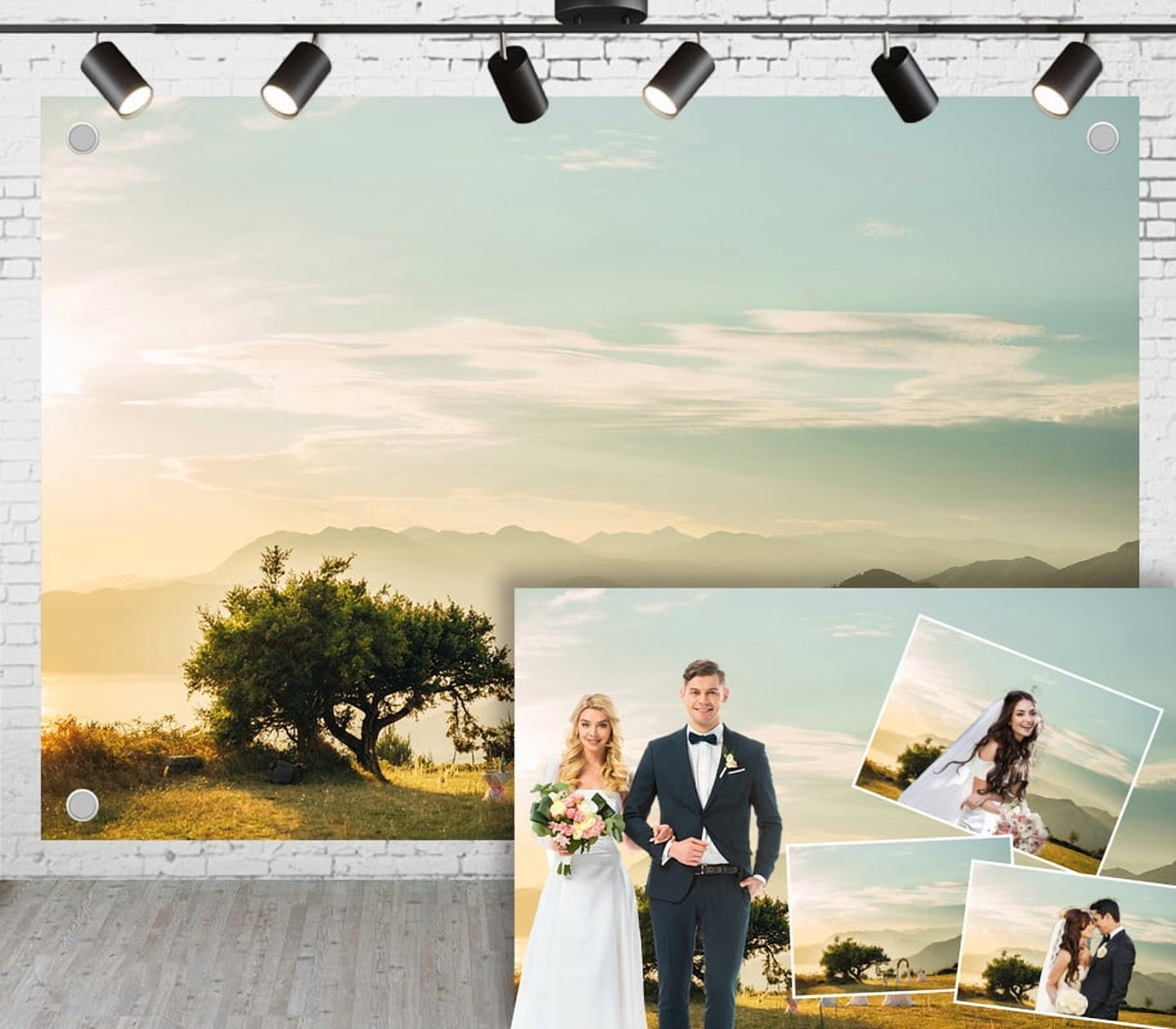 12x10ft Outdoor Wedding Backdrop,Grass Distant Mountains Sunset Flower ...