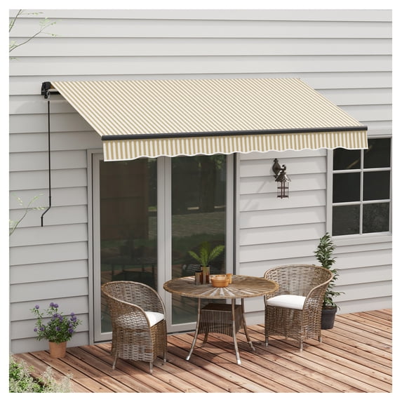 12x10ft Retractable Awning, UV Resistant Sun Shade for Patio, Deck, Beige & White