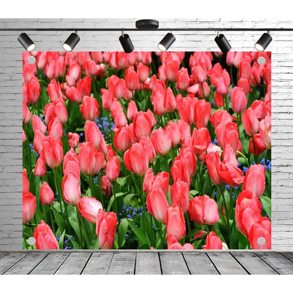 12x10ft Romantic Pink Tulip Field Backdrop Photoshoot Photo Backdrop Nature Scenery Background for Theme Party Wedding Birthday Baby Shower Decoration Banner Photo Booth Studio Props