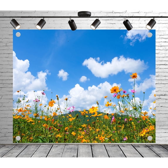 12x10ft Vivid Flower Field Blue Sky Backdrop Photoshoot Photo Backdrop ...