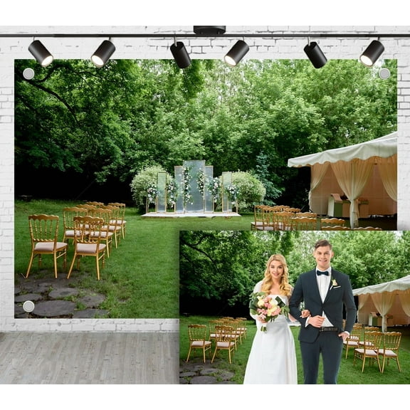12x10ft Wedding Photoshoot Backdrop Grassland Trees Ceremony Area Background For Engagement Proposal Birthday Party Decoration Outdoor Theme Video Studio Props