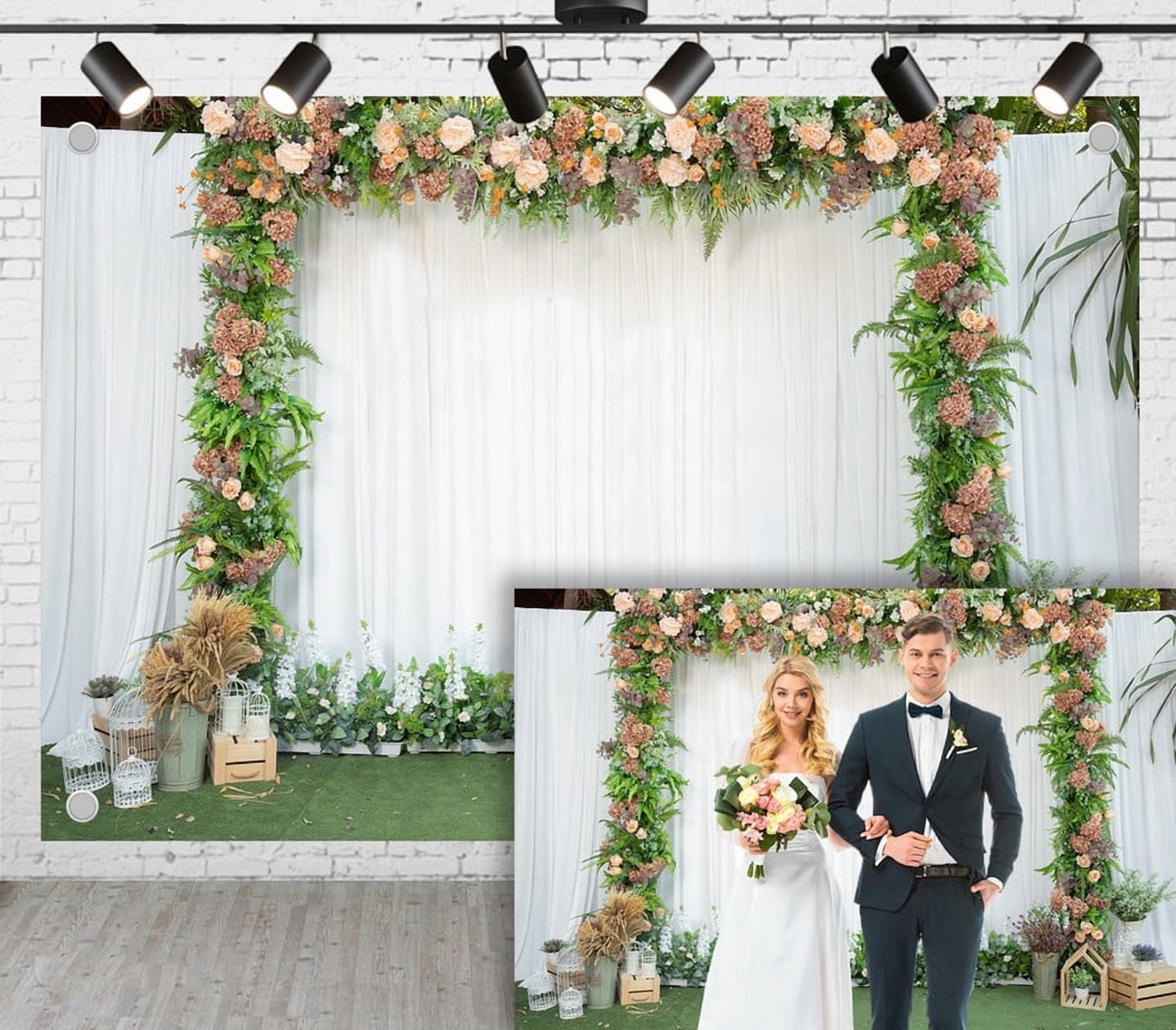 12x10ft Wedding Photoshoot Backdrop White Tulle Floral Arch Background ...