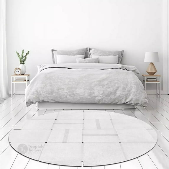 12x12, 11x11 Handmade carpet, White area rug 10x10, 9x9, Tufted wool 8x8, 7x7, Round shape