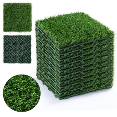 12x12" Artificial Grass Tiles Interlocking Turf Deck Set Synthetic Fake Grass Self-draining Mat Flooring Decor for Dog Turf Potty Outdoor, Backyard, Patio, Golf Course