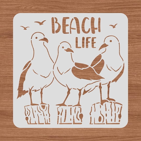 12x12" Beach Life Painting Stencils Seagull Template Stencils for Art Painting on Wood Scrapbooking Cardmaking and DIY Wall Floor Decoration DIY