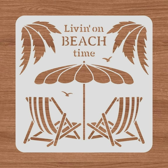 12x12 Beach Vacation Painting Stencils Coconut Tree Beach Umbrella Template Stencils for Wood Wall Painting and Scrapbooking