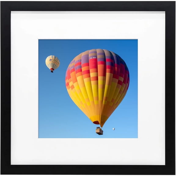 12x12 Black Frame Use as 8x8 Picture Frame with White Mat or 12x12 Picture Frame without Mat - Solid Wood and Tempered Glass-Wall Display (1 Pack)