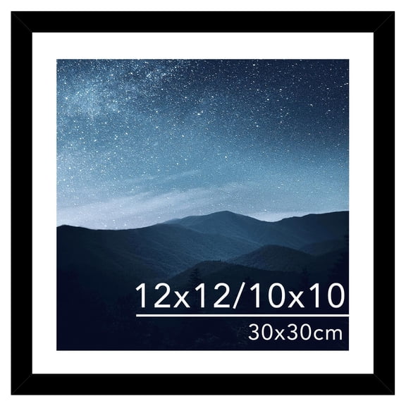 12x12 Black Picture Frame with Mat for 10x10 Photos, Fits 30x30cm Diamond Art, Shatterproof Plexiglass Wall Display Frame
