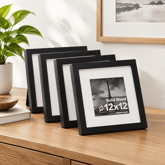 12x12 Black Solid Wood Picture Frame with HD Plexiglass for Wall ...