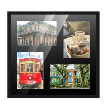 12x12 Black Wood Collage Frame w/ Black Mat for 4 Pictures - 4x6 Photos