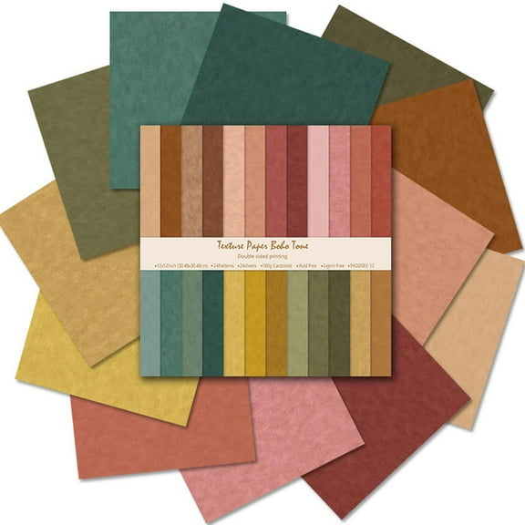 Scrapbook Paper 12x12 Brown, 24 Sheets Double-Sided Bohemian Craft Paper, Boho Tone Decorative Paper for Junk Journals, Greeting Cards, Photo Album Decoration, Cardstock