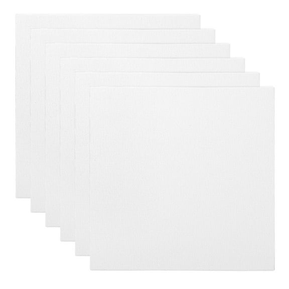 12x12" Canvas Boards for Painting, 6 Pack 100% Cotton Square Triple Primed Stretched Blank Art Canvas Panel Bulk Thin for Acrylic, Oil, Tempera Paints, White