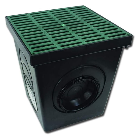 12x12 Catch Basin Kit - Landscape Drain with Grate (Green/Black) - 2, 3, 4 & Corrugated Pipe Compatible - Durable Yard Drainage Solution for Patios & Driveways