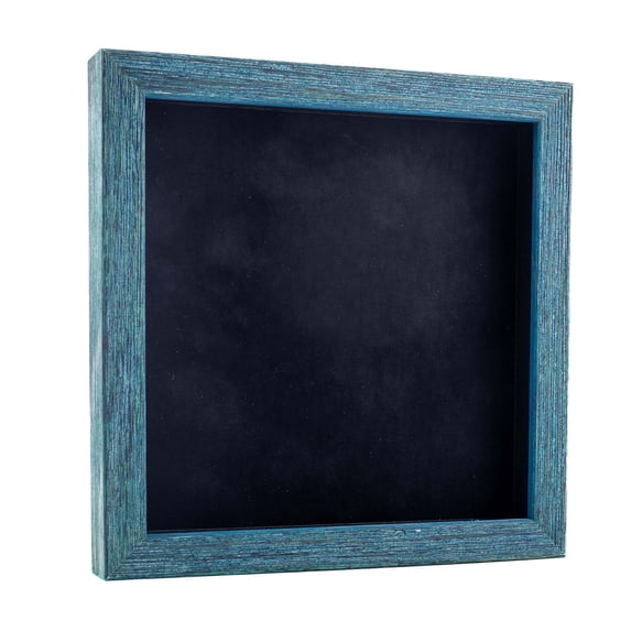 12x12 Distressed Blue Shadowbox Frame - Interior Size 12x12 with 1" Usable Depth - Black Acid-Free Suede Backing