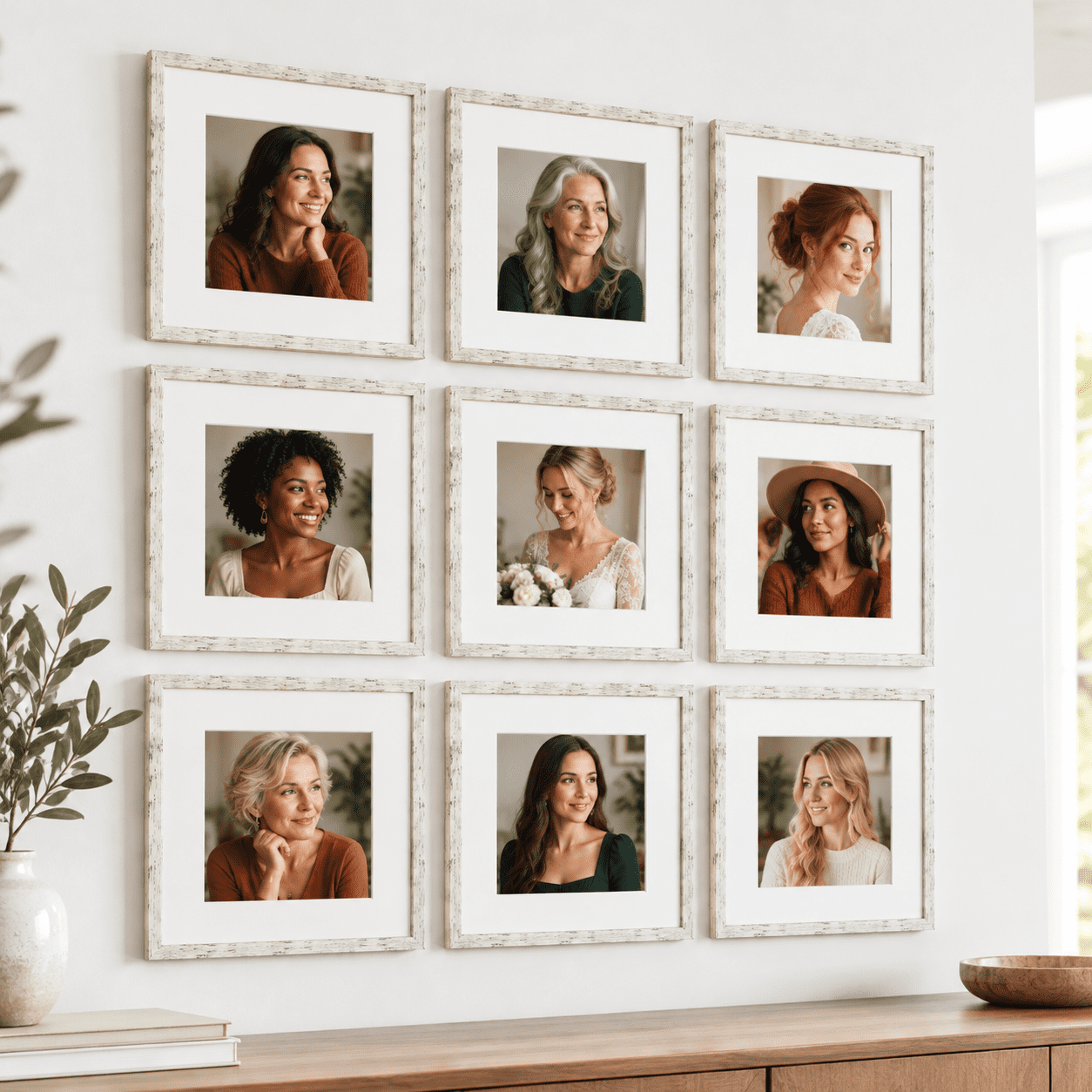 12x12 Distressed White Picture Frame Set of 9 for Wall and Tabletop ...