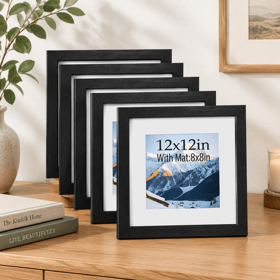 12x12 Frame 5 Pack - Black Wood Tempered Glforting/photo - Walmart.com