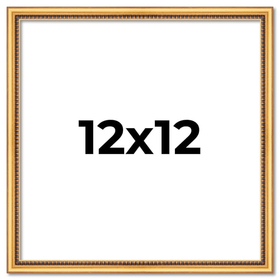 12x12 Frame Beaded Gold Solid Wood Picture Frame | 0.75 Inches Moulding Width | Liscio Oro
