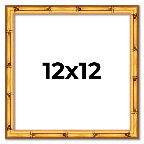 12x12 Frame Gold Bamboo Solid Wood Picture Frame | 1 Inch Moulding Width | Interior Frame Depth