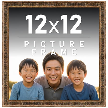 12x12 Frame Gold Solid Wood Picture Frame Includes UV Acrylic Plexiglass, Acid Free Foam Backing