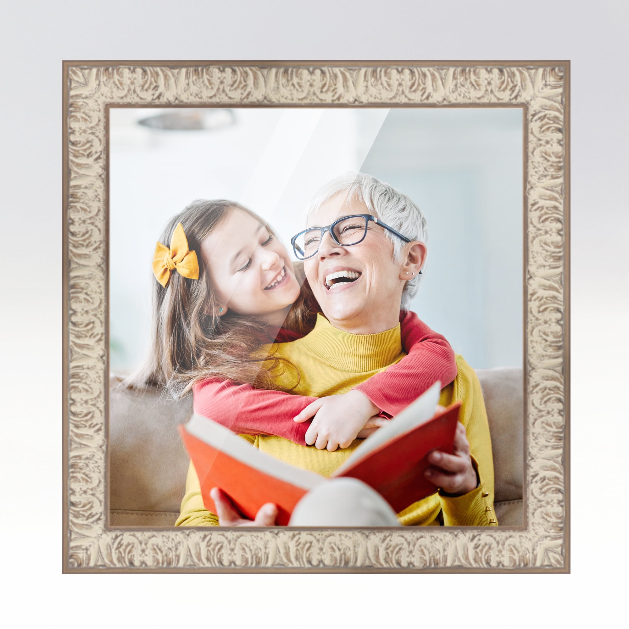 CustomPictureFrames White Wood Picture Frame - Made to Display Artwork Measuring 12x12 Inches