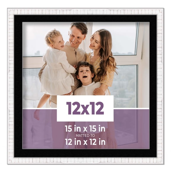 12x12 Frame White With Black Picture Mat For 12x12 Photo - White 15x15 Frame To Display Print or