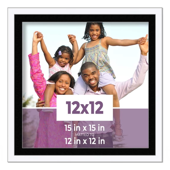 12x12 Frame White With Black Picture Mat For 12x12 Photo - White 15x15 Frame To Display Print or