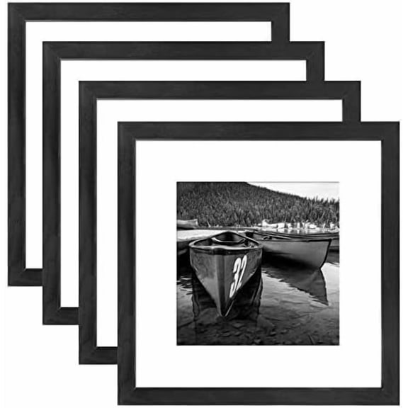 12x12 Frames Matted to Fit Photos 8x8 or 12 x 12 Pictures Without Mat, 12 by 12 Square Solid Wood Black Picture Frames for Wall Mounting(set of 4)$$Home Decor, Kitchen, & Other