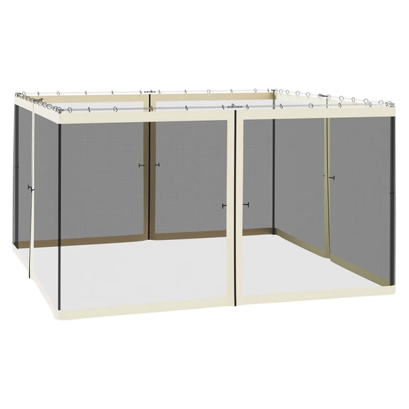 12x12 Gazebo Sidewall Netting Replacement - Cream, 4 Panel Mesh Screen with Zippers - Canopy Tent Side Walls, Outdoor Privacy Windscreen