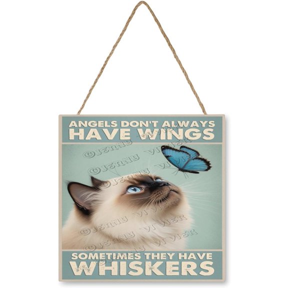 12x12 Himalayan Cat Wooden Plaque Butterfly Design, Small Pet Wall Dcor, Rustic Cabin or Farmhouse Accent, Gift for Cat Enthusiasts