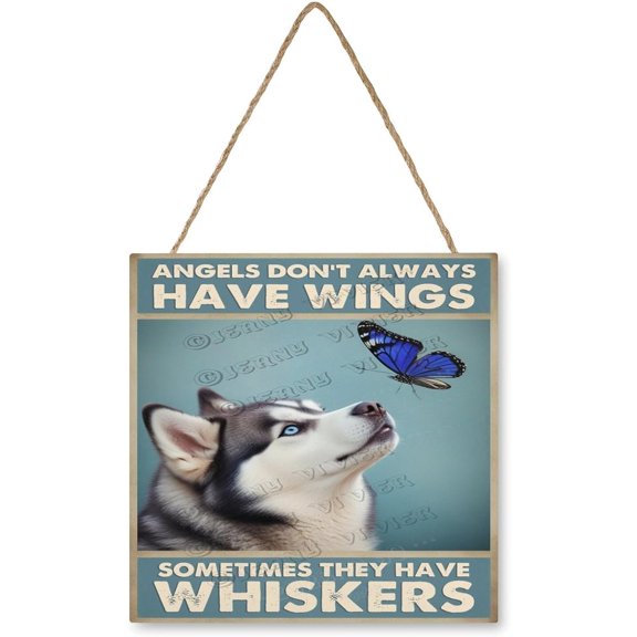 12x12 Husky Dog Wooden Plaque Butterfly Design, Small Pet Wall Dcor, Rustic Cabin or Farmhouse Accent, Gift for Dog Enthusiasts