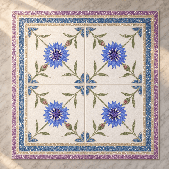 12x12 Inch Blue Wildflower Peel and Stick Floor Tiles Home Decor