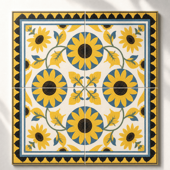 12x12 Inch Blue and Yellow Sunflower Peel and Stick Floor Tiles Home Decor