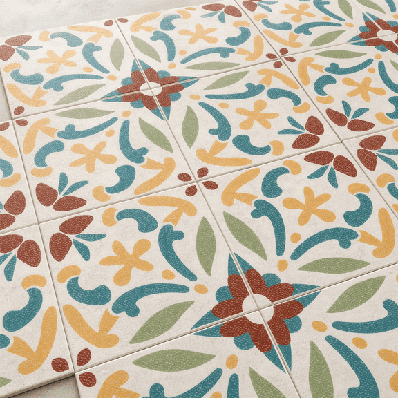 12x12 Inch Boho Vintage Floral Peel and Stick Floor Tiles Home Decor