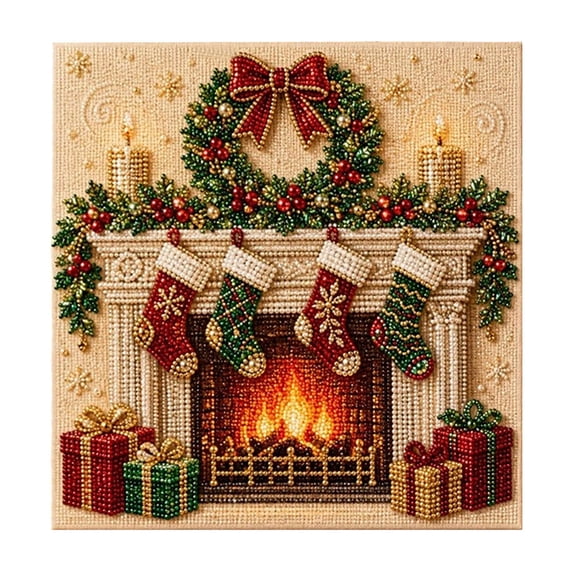 12x12 Inch Christmas Pearl Diamond Painting Kit with Frame, Beginner Adult DIY Bead Art Craft, Holiday Home Wall Decoration Gift