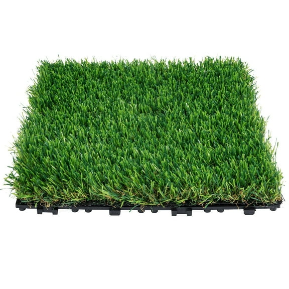 12x12 Inch Fake Grass Tiles, 18-Pack - Waterproof Interlocking Turf Mats for Patio, Deck, Entryway & Dog Areas